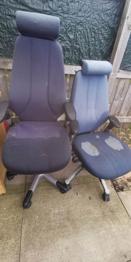 Pair of Blue Fabric Office Chairs with Headrests