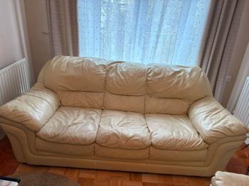 Cream/ beige Leather Sofa''s. 3 and 2 seater