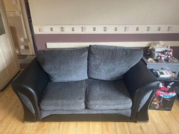 FREE Two-Seater Sofa – Grey Fabric & Black Faux Leather