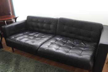Black Leather IKEA Two-Seater and Three-Seater sofas