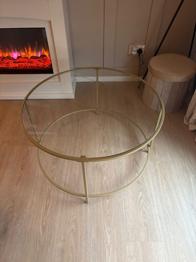 Gold Metal and Glass Round Coffee Table – Good Condition