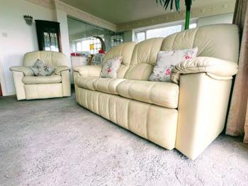 FREE Three piece suite - real leather - cream