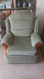 FREE Comfortable Green Fabric Armchair with Wooden Arms